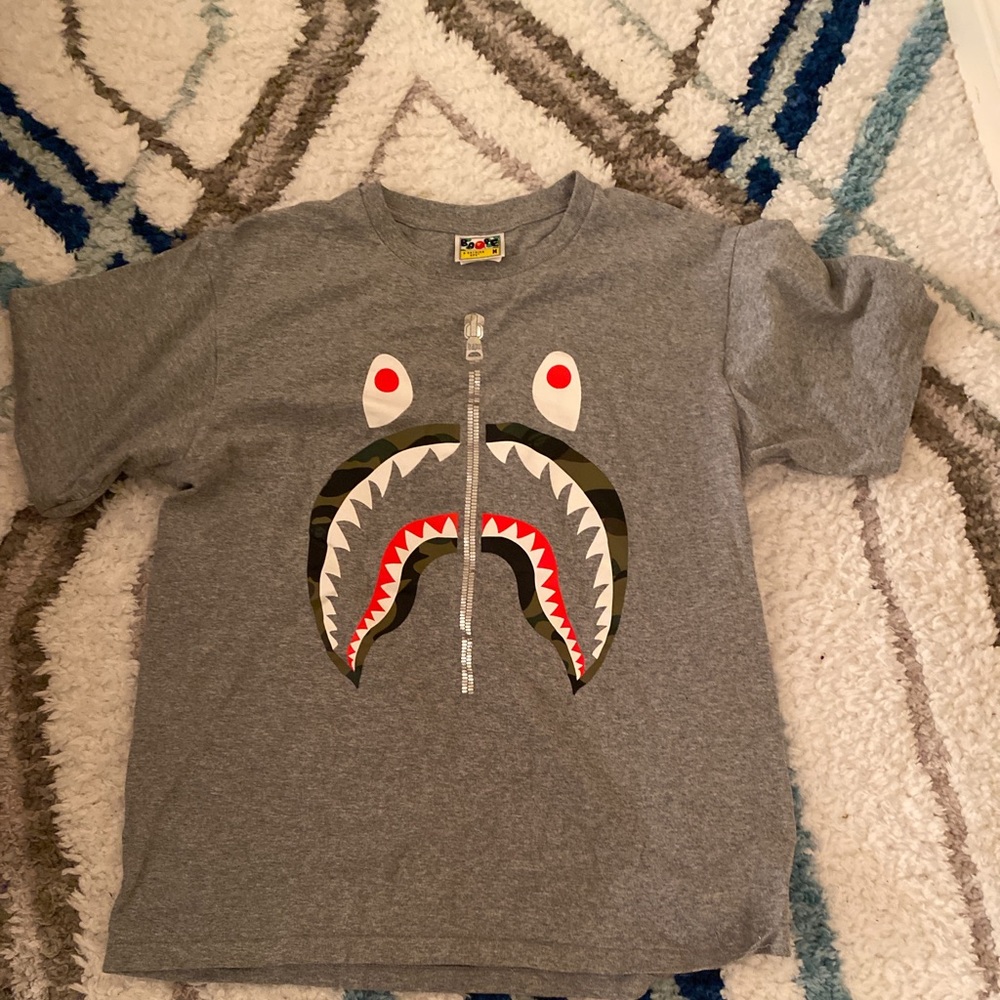 Gray and green Bape shark tee size medium